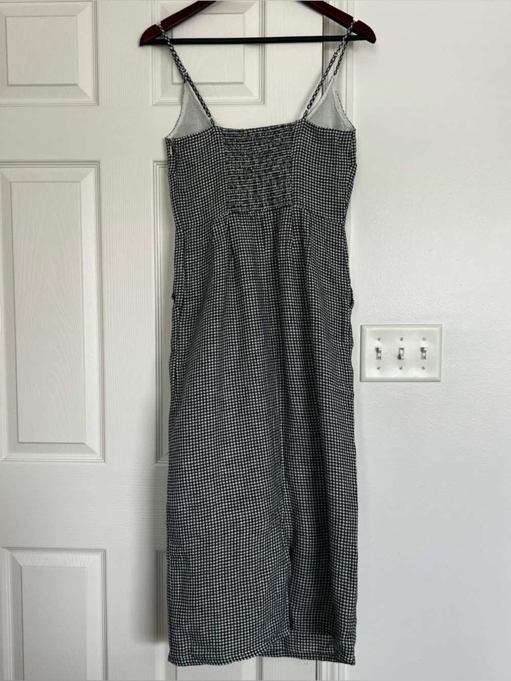 Quince European Linen Scoop Neck Midi Dress Classic Mini Gingham XS - Picture 3 of 6